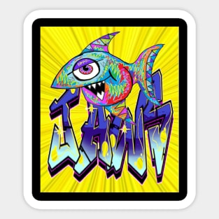 Jaws Yellow Shark Cartoon Sticker